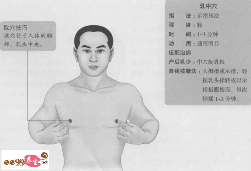 乳中的准确位置图,乳中穴的功效与作用